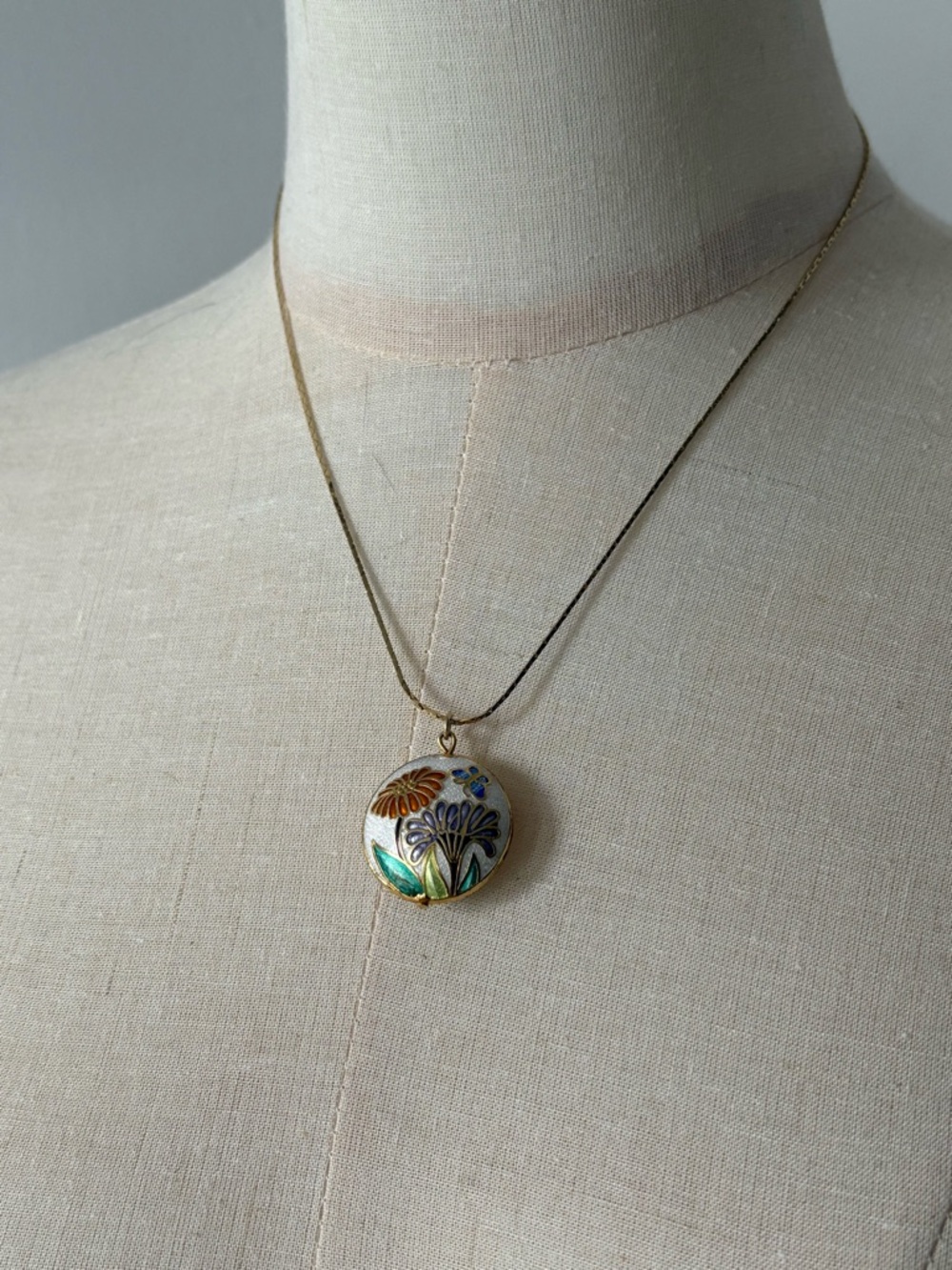 Gold Floral Enamel Necklace - Multicolor